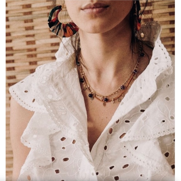 Sezane White Chiara Eyelet Ruffled Cotton Blouse Sz XS / US2 / FR34 - Picture 6 of 11